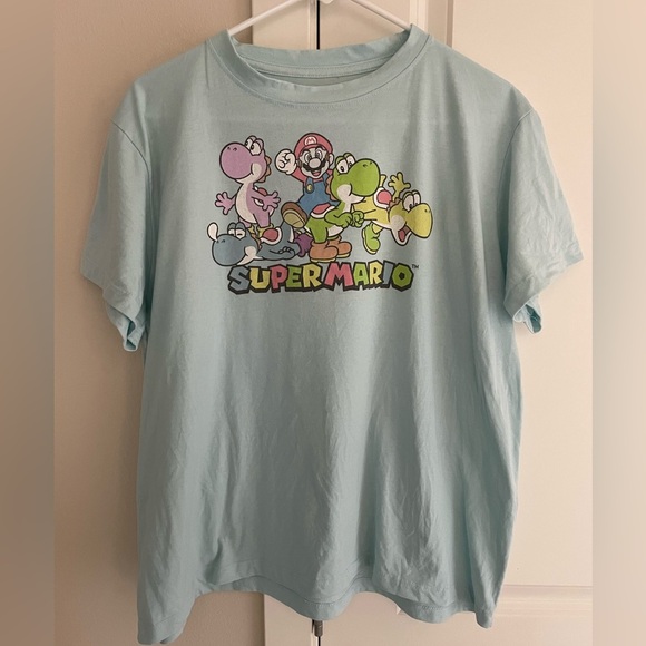 Nintendo Tops - Universal Super Mario Nintendo Short Sleeve Tee T-Shirt in Light Blue